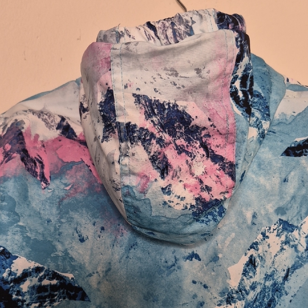 Hurley Blue and Pink Mountain Print Raincoat - Picture 10 of 14